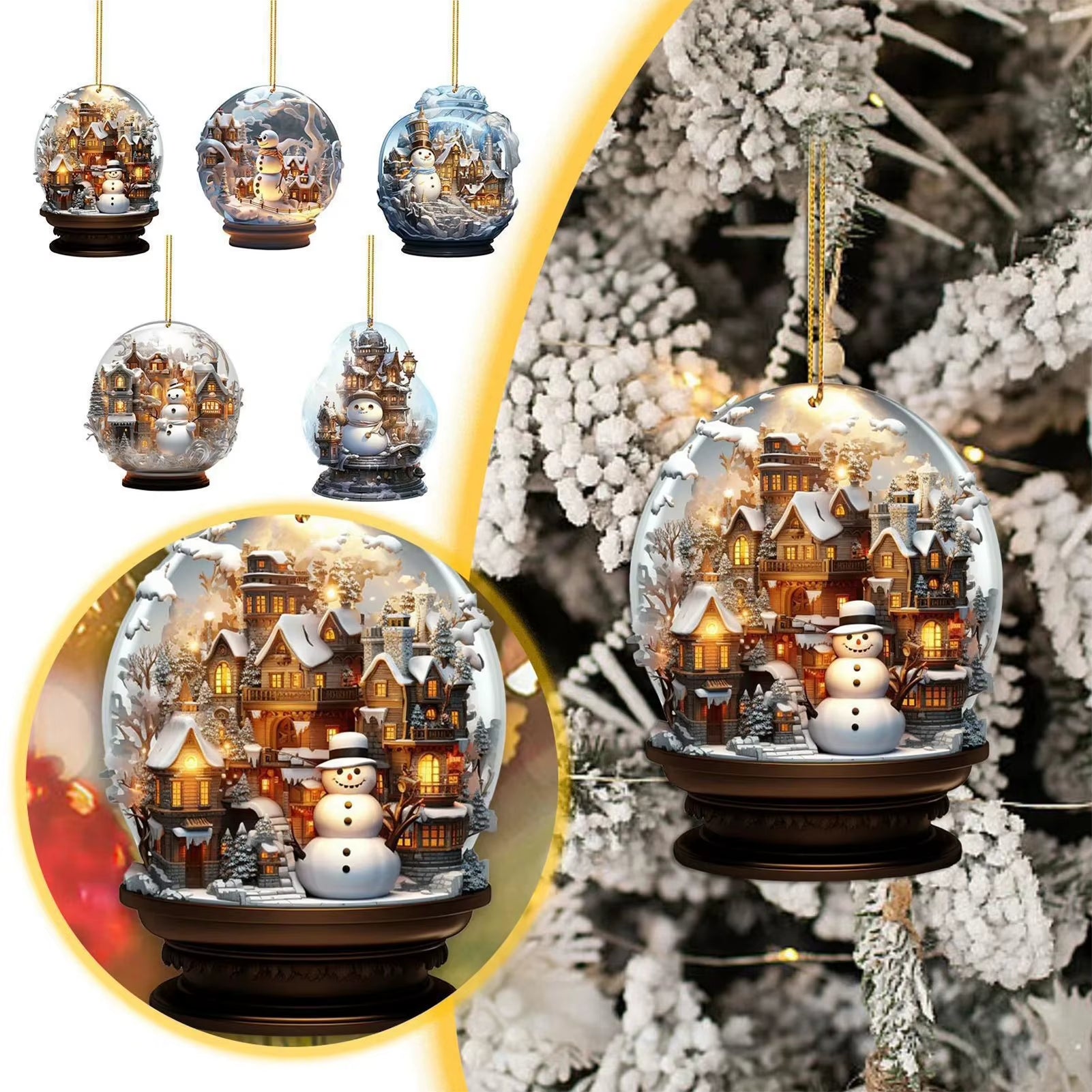 Mini Glass Snowman Ball Hanging Ornament