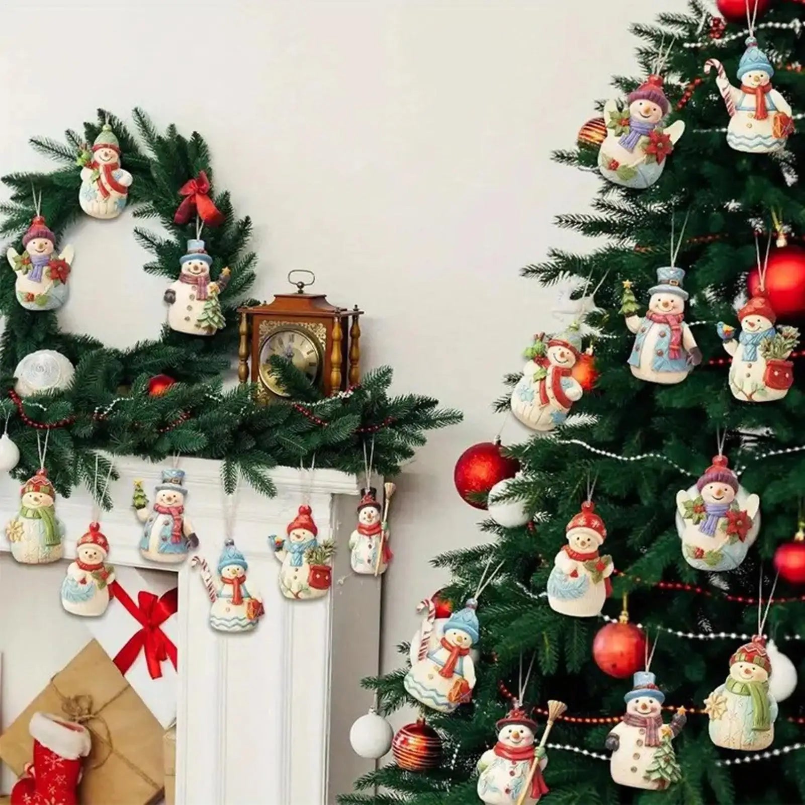 9Pcs Christmas Snowman Wooden Ornaments Set