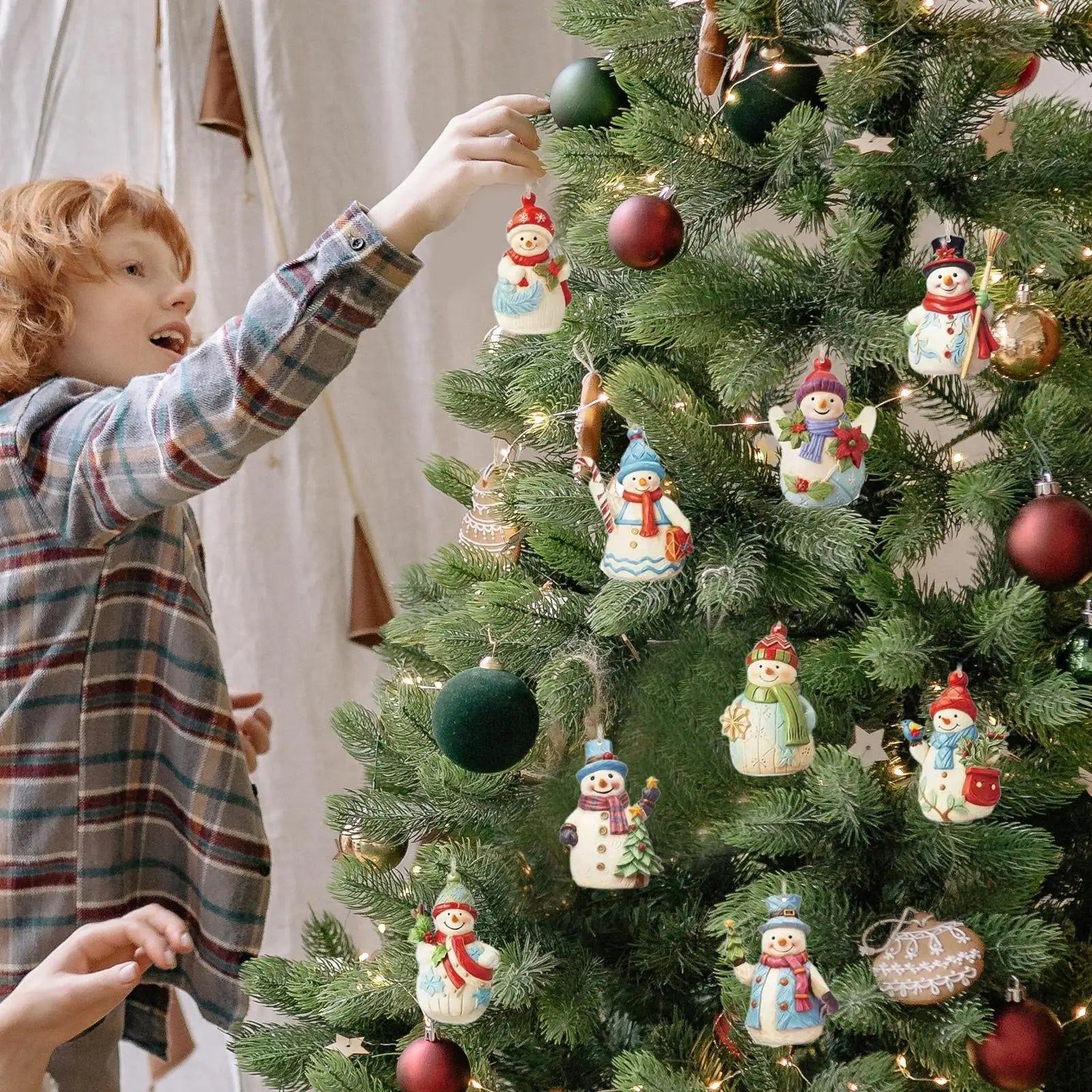 9Pcs Christmas Snowman Wooden Ornaments Set