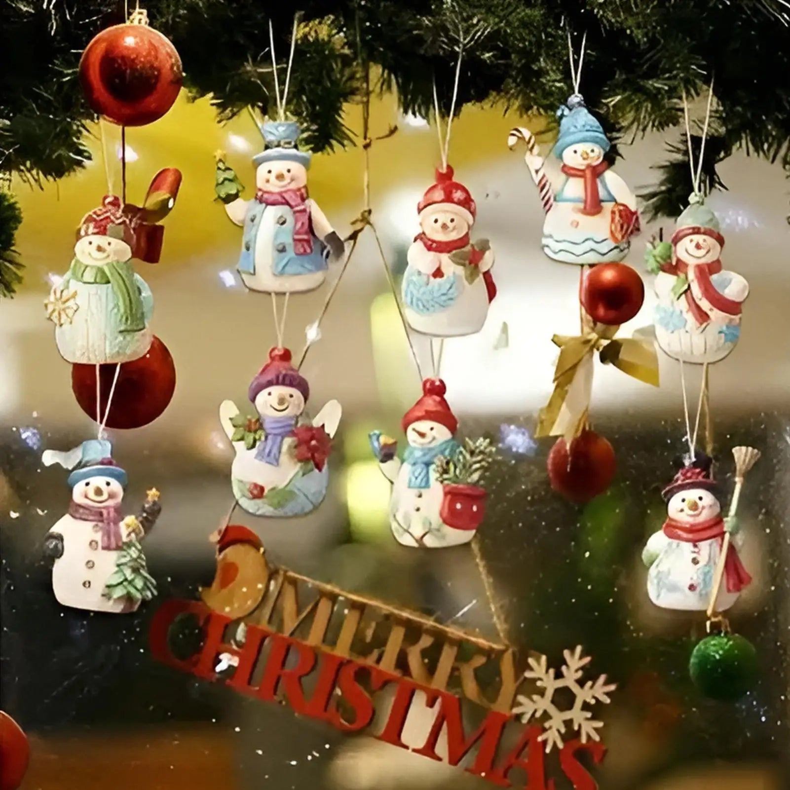 9Pcs Christmas Snowman Wooden Ornaments Set
