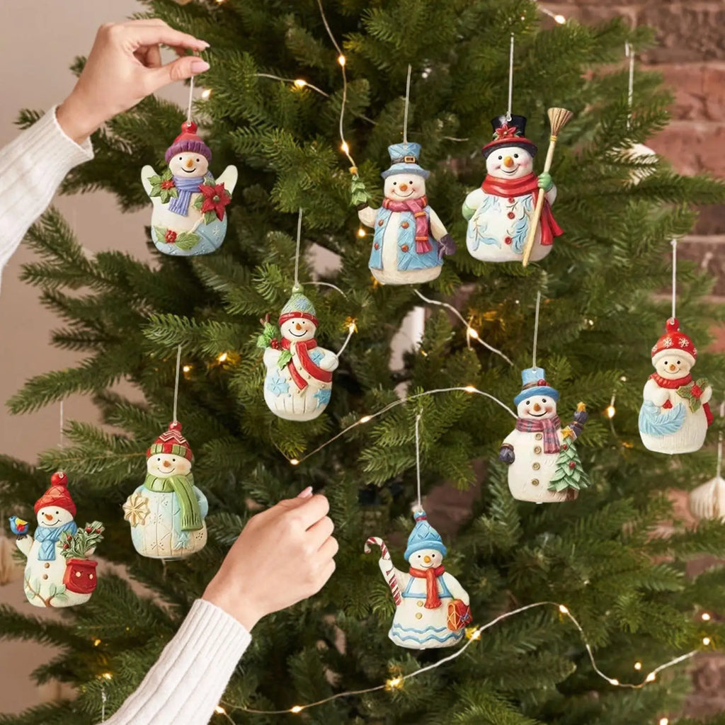 9Pcs Christmas Snowman Wooden Ornaments Set