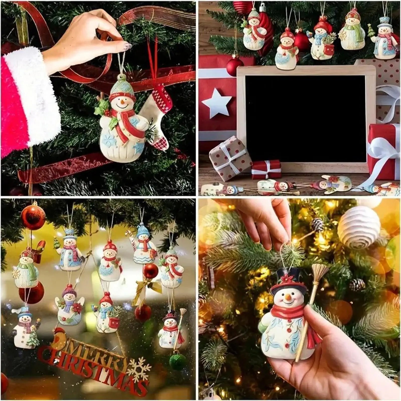 9Pcs Christmas Snowman Wooden Ornaments Set
